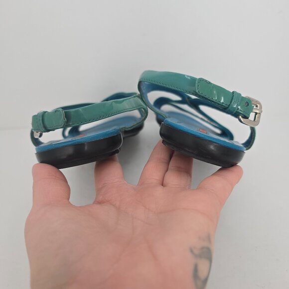 vintage Y2K Prada | teal blue patent leather strappy flat sandals | WMS 6 - Picture 8 of 12
